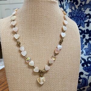 14/20 GF Clasp Heart Shell Pendant Necklace - Pink and Iridescent Hearts